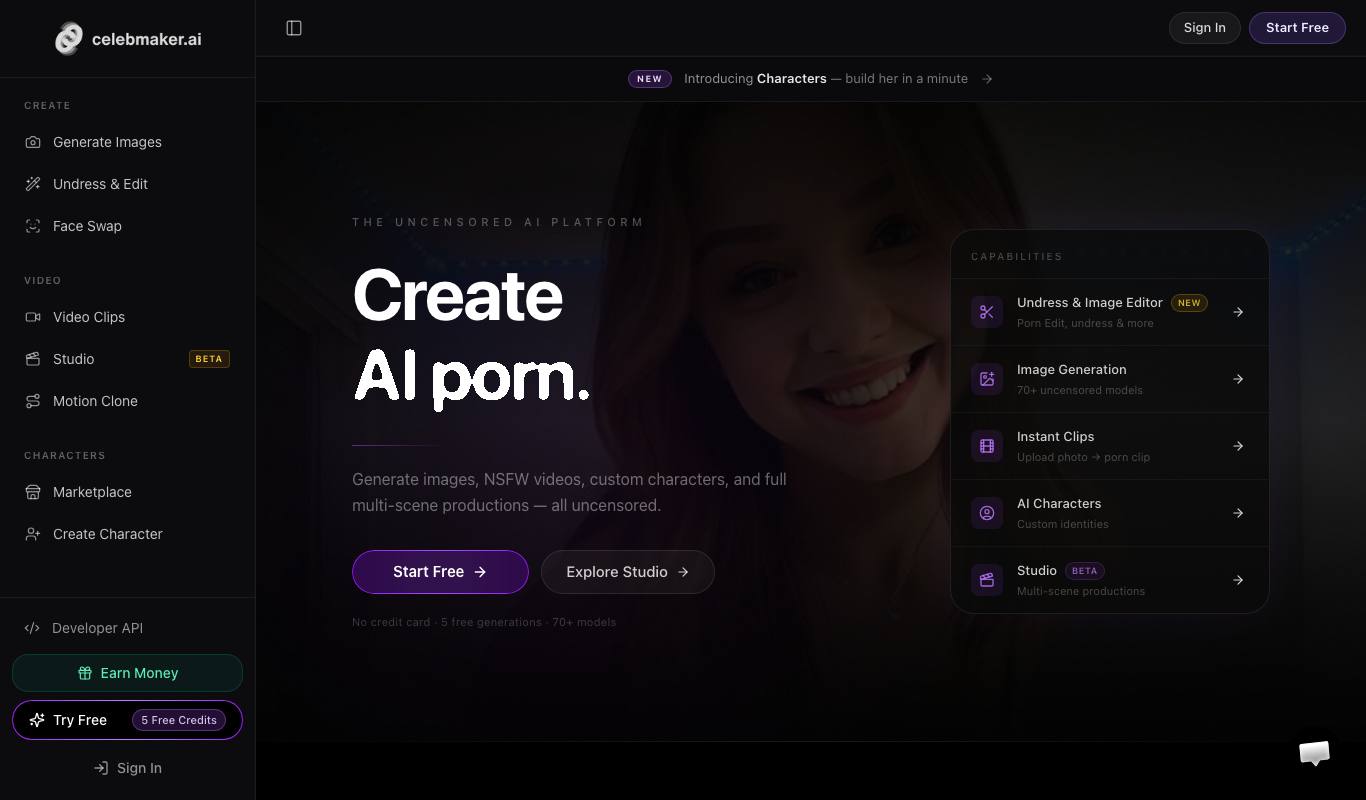 CelebMakerAI website screenshot