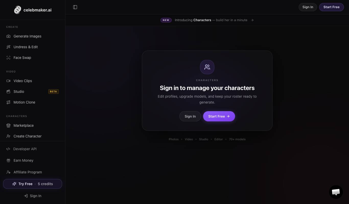 CelebMakerAI generator interface