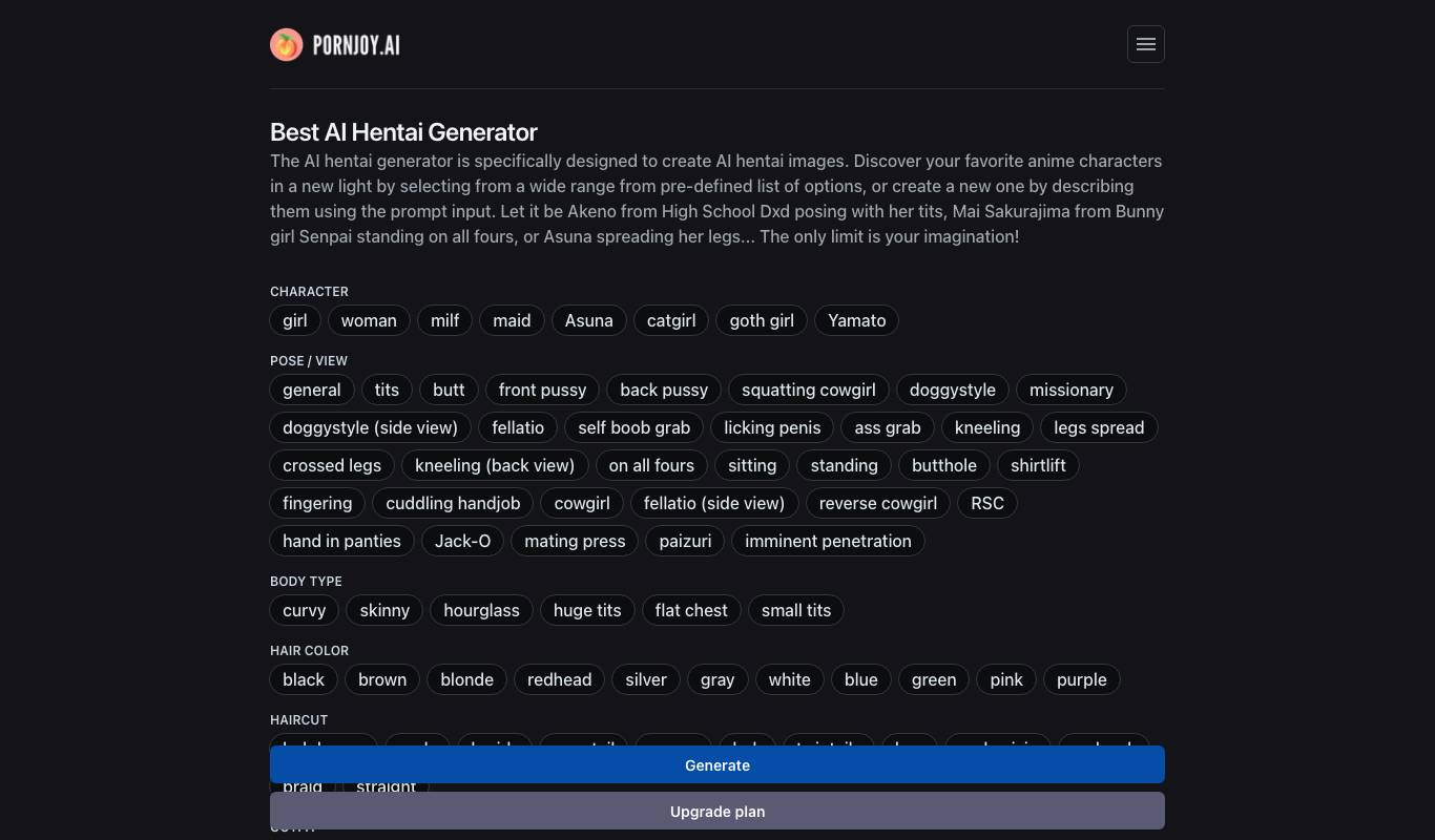 PornJoy AI generator interface