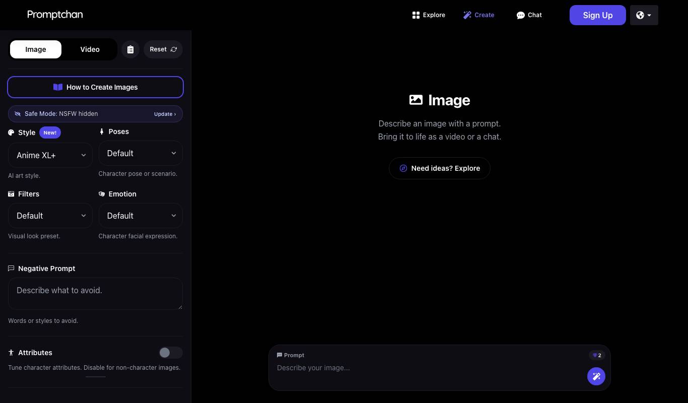 Promptchan AI generator interface